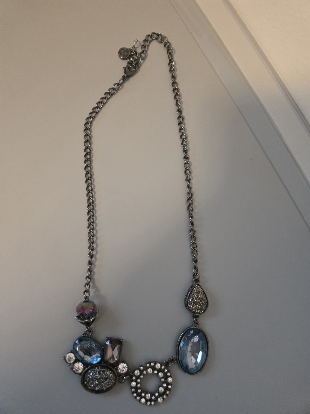 Vera Wang Glass Stone Necklace Featuring Gunmetal Chain